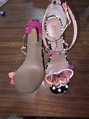Betsey Johnson Pink Multi-Color Butterfly Ankle-Strap Sandals
